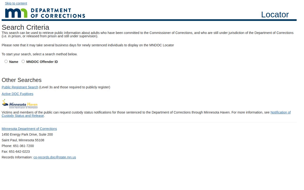Minnesota DOC locator for Lyon County state-custody record checks